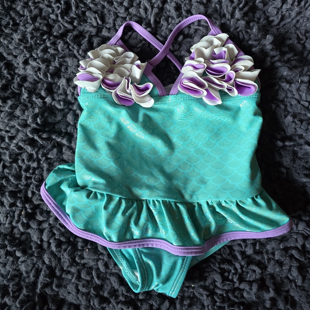 Floatimini Toddler Swimsuit Mermaid Ruffled Top Teal Purple